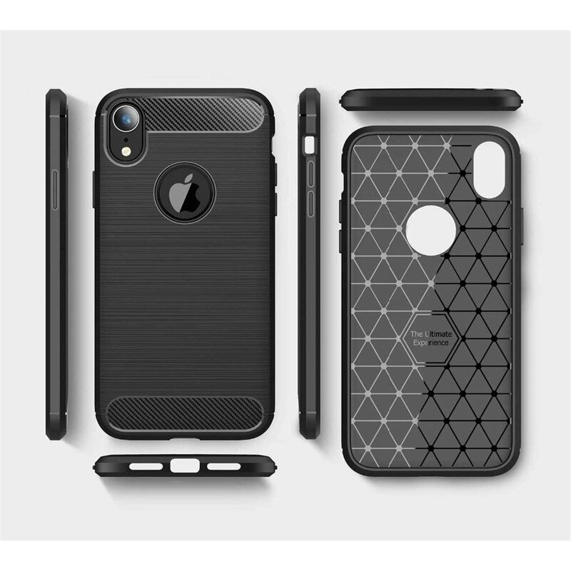 Husa iPhone XR Techsuit Carbon Silicone cu decupaj sigla, negru