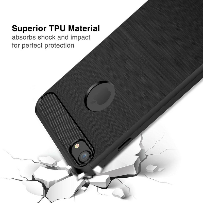 Husa iPhone SE 2, SE 2020 TPU Carbon Cu Decupaj Pentru Sigla - Negru