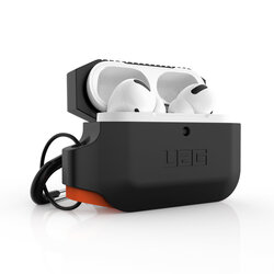 Husa Apple Airpods Pro UAG Silicone Case Cu Holder Metalic Detasabil - Black/Orange