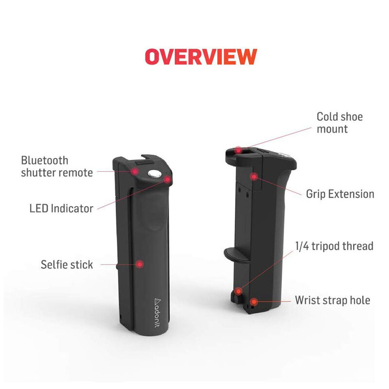 Suport Selfie Stick Adonit V-Grip Trepied Bluetooth Shutter Remote - Black