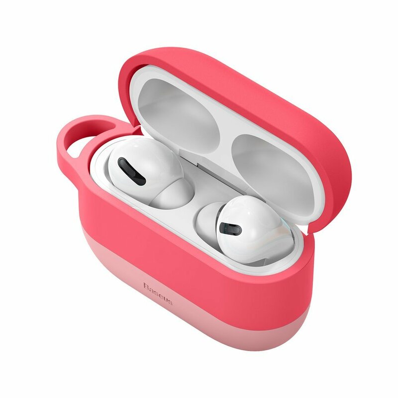 Husa Apple Airpods Pro Baseus Silicon Gel Protective Case Cu Holder Metalic - WIAPPOD-E04 - Roz
