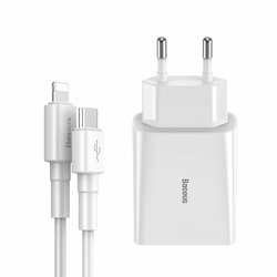 Incarcator Priza Baseus Speed Mini PD Single Type-C 18W + Cablu Incarcare Type-C/Lightning - TZCCFS-X02 - Alb