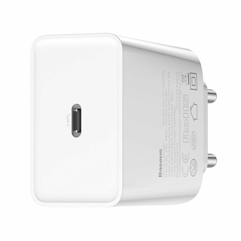 Incarcator Priza Baseus Speed Mini PD Single Type-C 18W + Cablu Incarcare Type-C/Lightning - TZCCFS-X02 - Alb