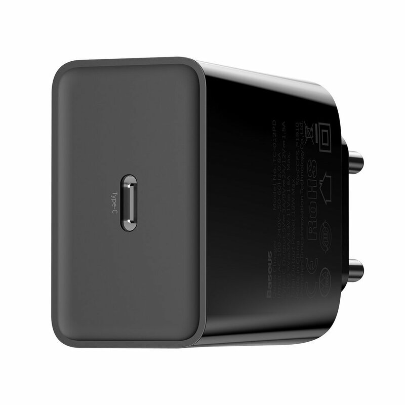 Incarcator Priza Baseus Speed Mini PD Single Type-C 18W + Cablu Incarcare Type-C/Lightning - TZCCFS-X01 - Negru