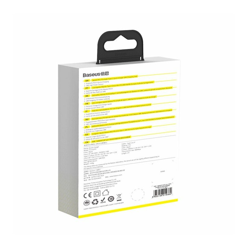 Incarcator Priza Baseus Speed Mini PD Single Type-C 18W + Cablu Incarcare Type-C/Lightning - TZCCFS-X01 - Negru