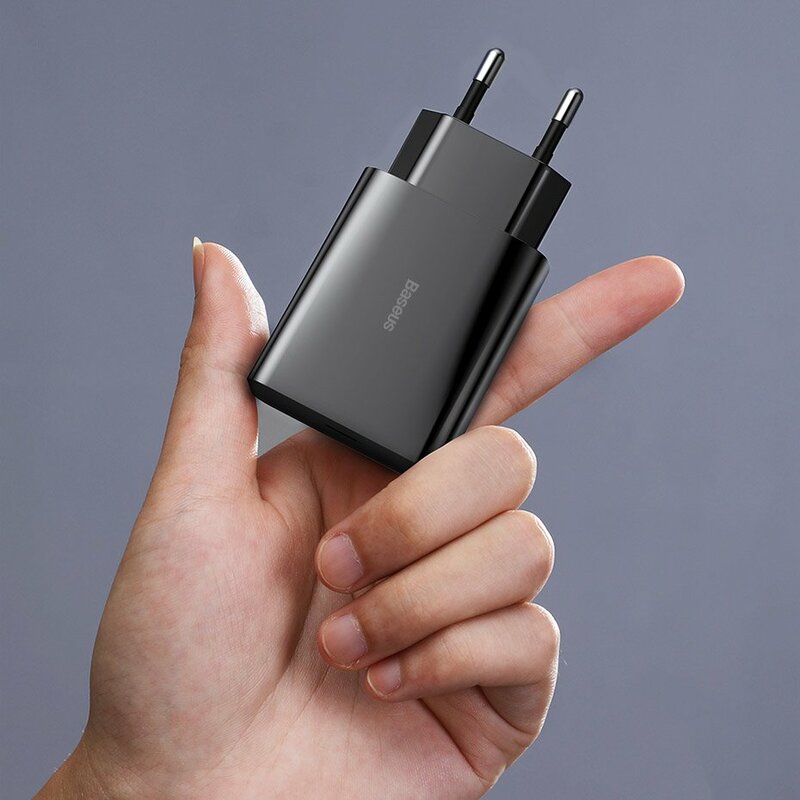 Incarcator Priza Baseus Speed Mini PD Single Type-C 18W + Cablu Incarcare Type-C/Lightning - TZCCFS-X01 - Negru