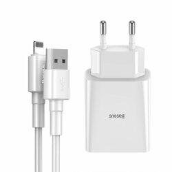 Incarcator Priza Baseus Speed Mini Dual U 2.1A 10.5W + Cablu De Incarcare USB/Lightning - TZCCFS-R02 - Alb