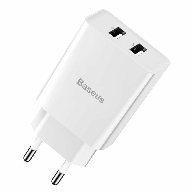 Incarcator Priza Baseus Speed Mini Dual U 2.1A 10.5W + Cablu De Incarcare USB/Lightning - TZCCFS-R02 - Alb