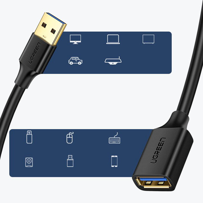 Cablu de date Ugreen USB 3.0 mama la USB 3.0 tata, 480Mbps, 1m, negru, 10368