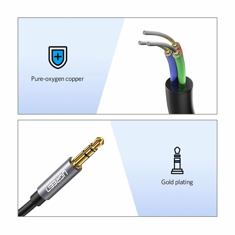 Cablu audio Ugreen, auxiliar mini Jack 3,5 mm, fir prelungitor 3m, argintiu, 10595