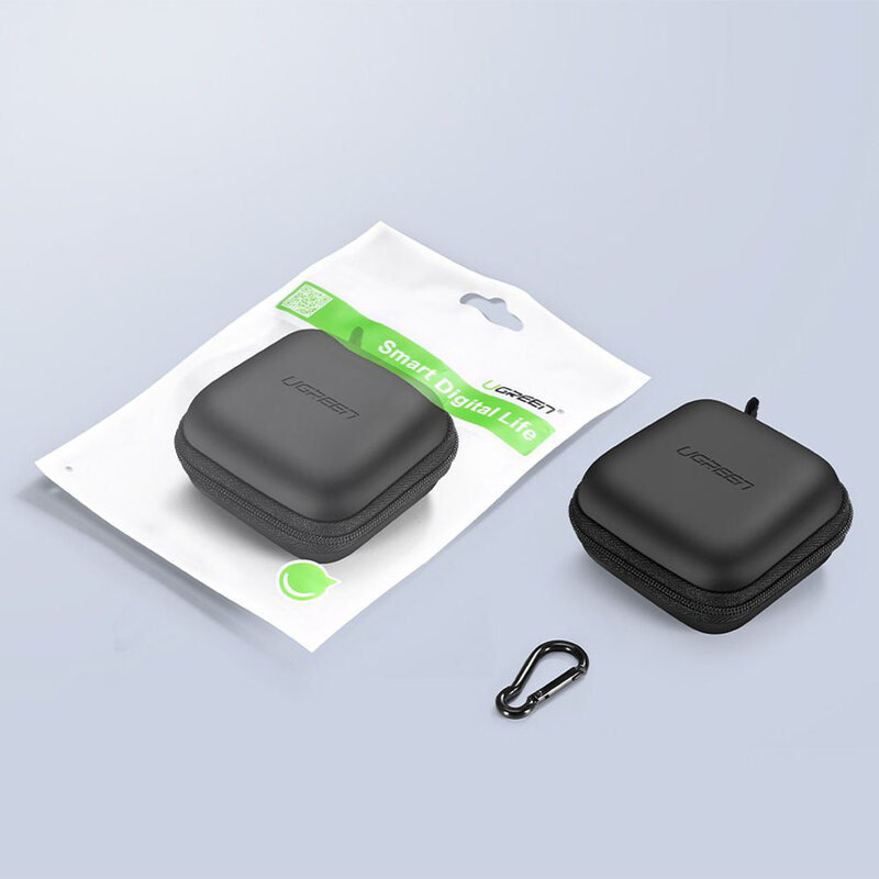 Husa pentru casti Ugreen, geanta Earbuds universala 8cm x 8cm, negru, 40816