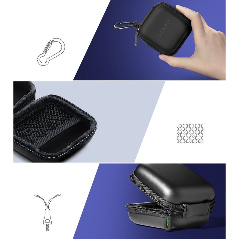 Husa pentru casti Ugreen, geanta Earbuds universala 8cm x 8cm, negru, 40816