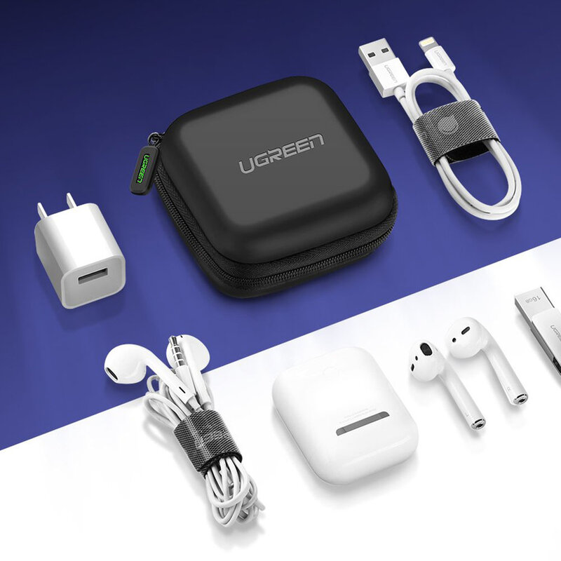 Husa pentru casti Ugreen, geanta Earbuds universala 8cm x 8cm, negru, 40816