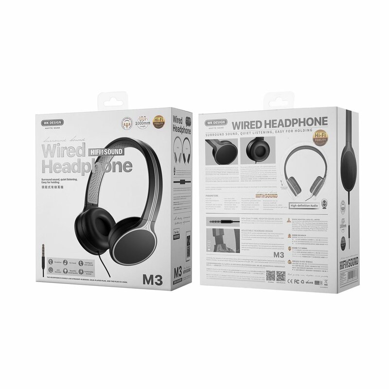 Casti On-Ear WK Design M3 Handsfree Cu Microfon Pe Fir High Quality Hi-Fi Mini Jack 3,5mm - Black