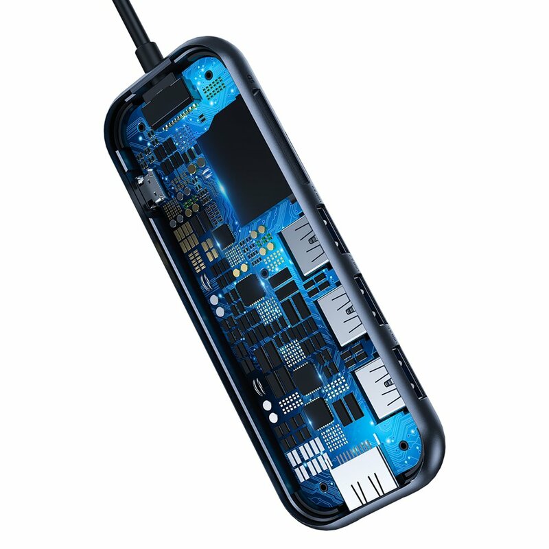 Hub Baseus Adapter Type-C to Seven-port USB3.0x3+4K/HD+SD+TF+PD for MacBook - CAHUB-CZ0G - Dark Gray