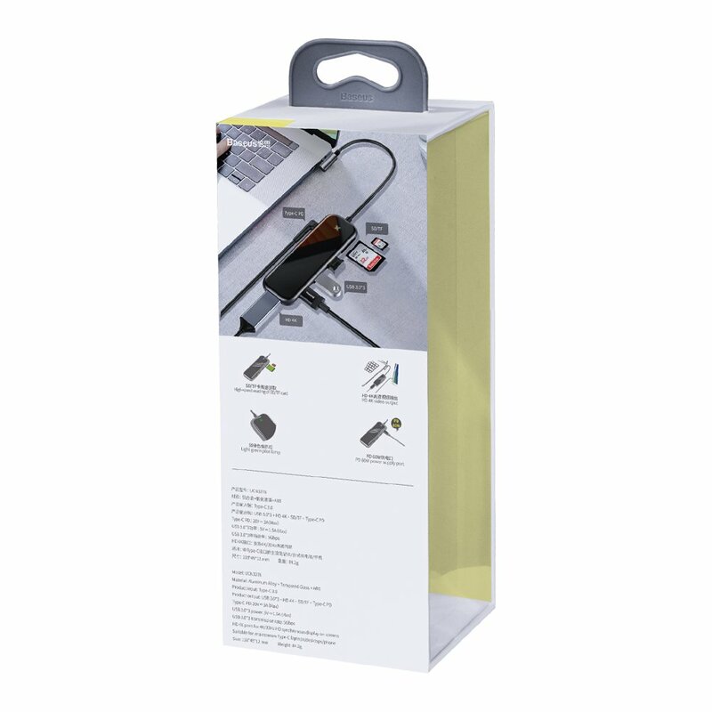 Hub Baseus Adapter Type-C to Seven-port USB3.0x3+4K/HD+SD+TF+PD for MacBook - CAHUB-CZ0G - Dark Gray