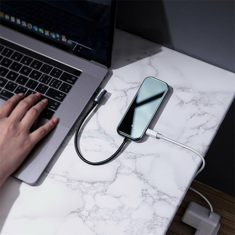 Hub Baseus Adapter Type-C to Seven-port USB3.0x3+4K/HD+SD+TF+PD for MacBook - CAHUB-CZ0G - Dark Gray