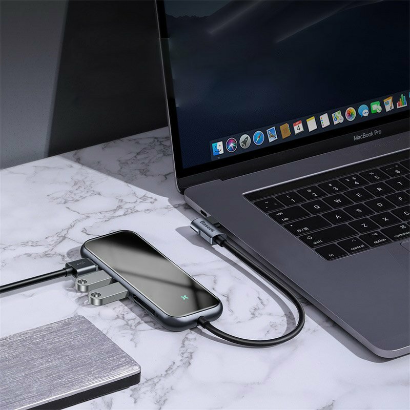 Hub Baseus Adapter Type-C to Seven-port USB3.0x3+4K/HD+SD+TF+PD for MacBook - CAHUB-CZ0G - Dark Gray