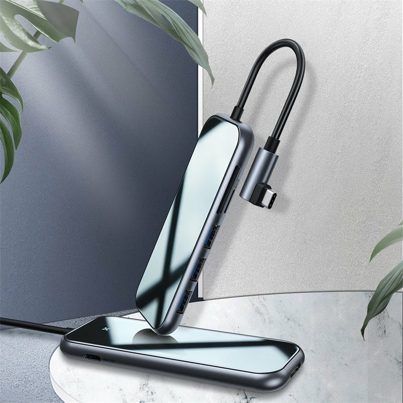 Hub Baseus Adapter Type-C to Seven-port USB3.0x3+4K/HD+SD+TF+PD for MacBook - CAHUB-CZ0G - Dark Gray