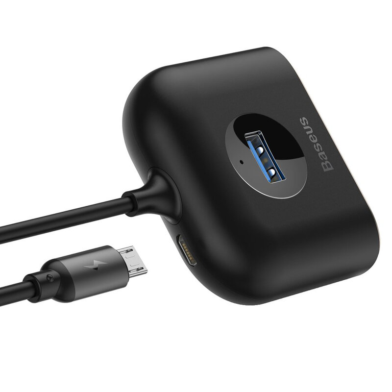 Hub Baseus Square Round 4 in 1 Adapter USB 3.0 To USB 3.0 x 1 + USB 2.0 x 3 Cable 1m - CAHUB-AY01 - Black