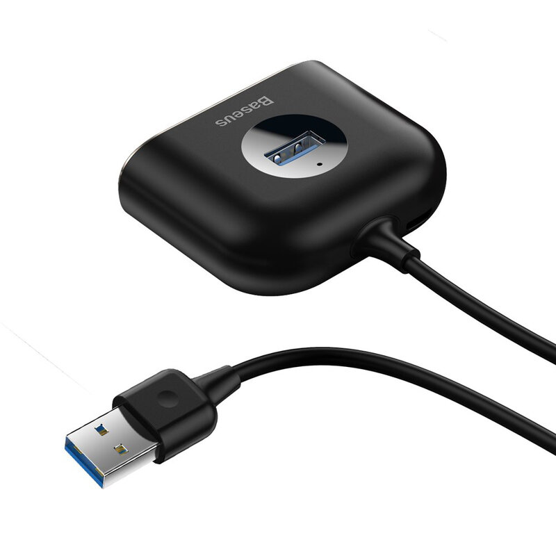 Hub Baseus Square Round 4 in 1 Adapter USB 3.0 To USB 3.0 x 1 + USB 2.0 x 3 Cable 1m - CAHUB-AY01 - Black