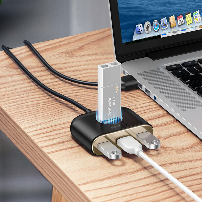 Hub Baseus Square Round 4 in 1 Adapter USB 3.0 To USB 3.0 x 1 + USB 2.0 x 3 Cable 1m - CAHUB-AY01 - Black