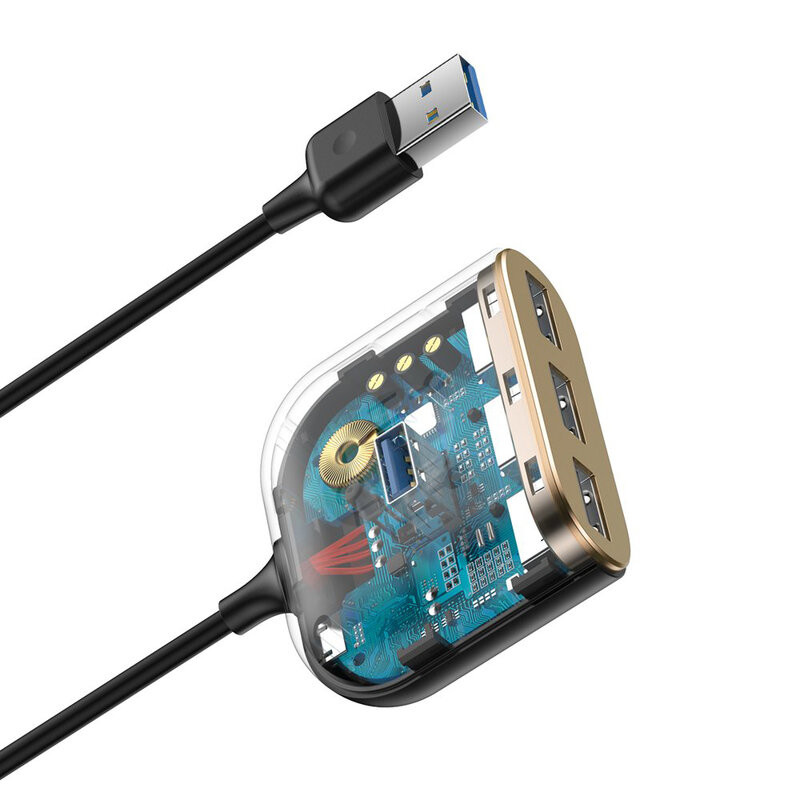 Hub Baseus Square Round 4 in 1 Adapter USB 3.0 To USB 3.0 x 1 + USB 2.0 x 3 Cable 1m - CAHUB-AY01 - Black