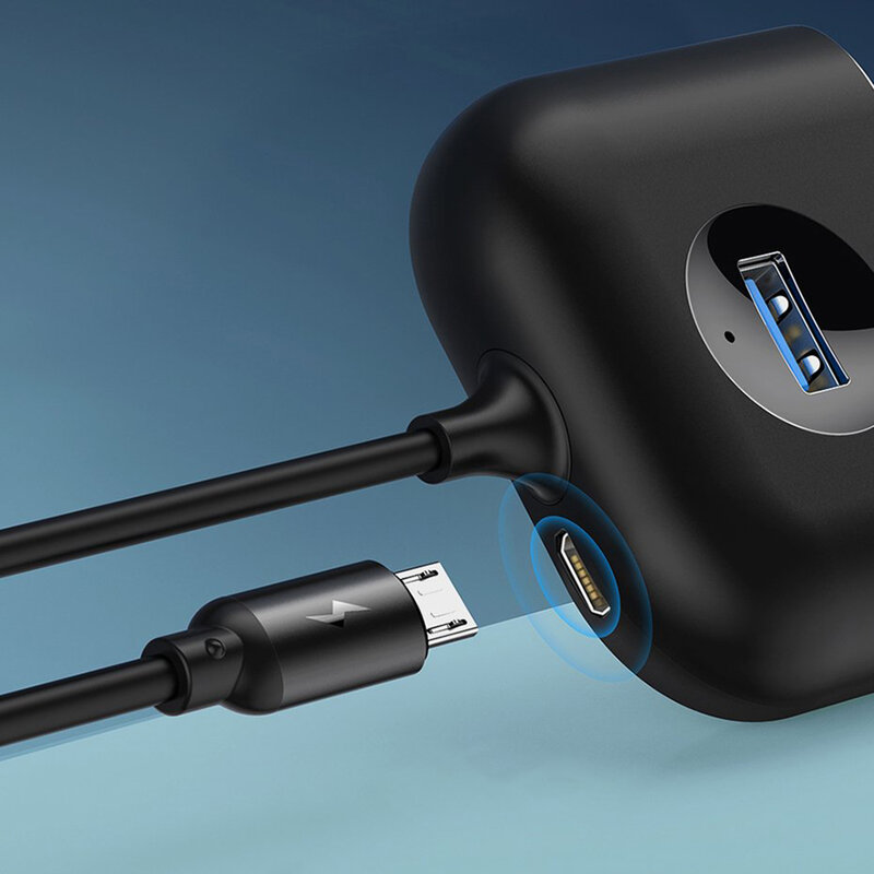 Hub Baseus Square Round 4 in 1 Adapter USB 3.0 To USB 3.0 x 1 + USB 2.0 x 3 Cable 1m - CAHUB-AY01 - Black