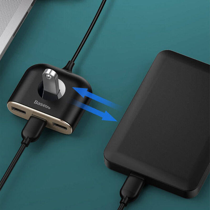 Hub Baseus Square Round 4 in 1 Adapter USB 3.0 To USB 3.0 x 1 + USB 2.0 x 3 Cable 1m - CAHUB-AY01 - Black