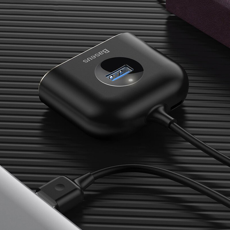 Hub Baseus Square Round 4 in 1 Adapter USB 3.0 To USB 3.0 x 1 + USB 2.0 x 3 Cable 1m - CAHUB-AY01 - Black