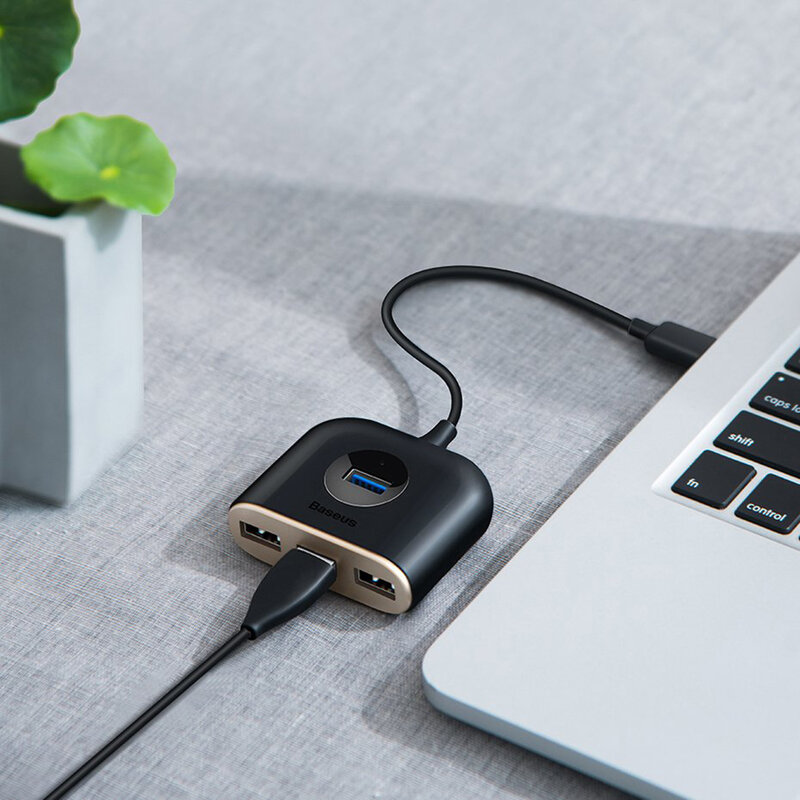 Hub Baseus Square Round 4 in 1 Adapter USB 3.0 To USB 3.0 x 1 + USB 2.0 x 3 Cable 1m - CAHUB-AY01 - Black