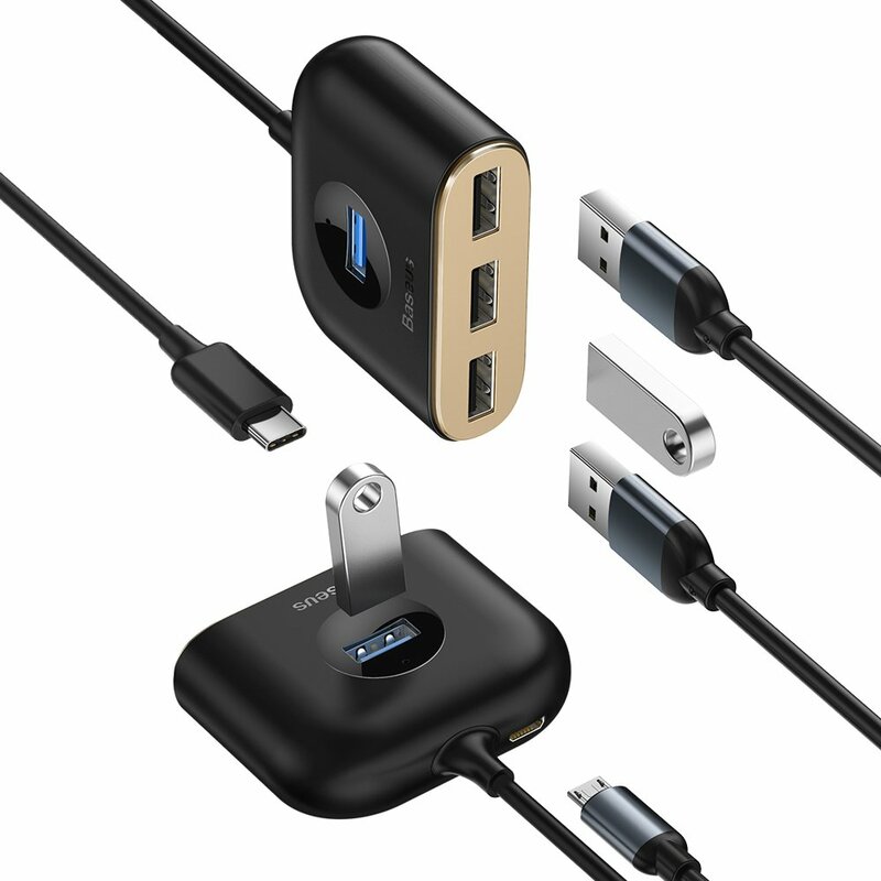 Hub Baseus Square Round 4 in 1 Adapter Type-C To USB 3.0 + USB 2.0 x 3 Cable 0.17m - CAHUB-BY01 - Black