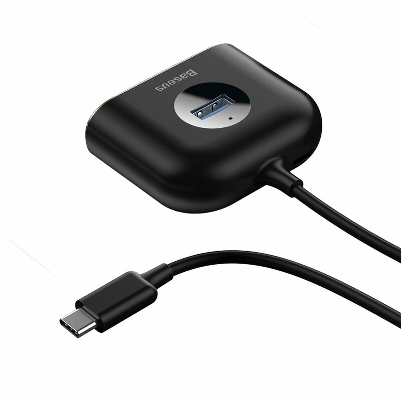 Hub Baseus Square Round 4 in 1 Adapter Type-C To USB 3.0 + USB 2.0 x 3 Cable 0.17m - CAHUB-BY01 - Black