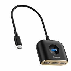Hub Baseus Square Round 4 in 1 Adapter Type-C To USB 3.0 + USB 2.0 x 3 Cable 0.17m - CAHUB-BY01 - Black