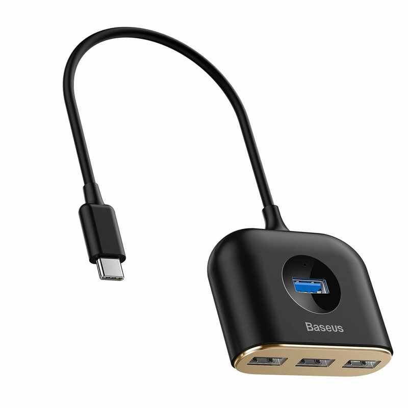 Hub Baseus Square Round 4 in 1 Adapter Type-C To USB 3.0 + USB 2.0 x 3 Cable 0.17m - CAHUB-BY01 - Black