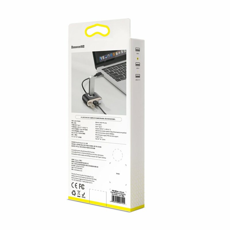 Hub Baseus Square Round 4 in 1 Adapter Type-C To USB 3.0 + USB 2.0 x 3 Cable 0.17m - CAHUB-BY01 - Black
