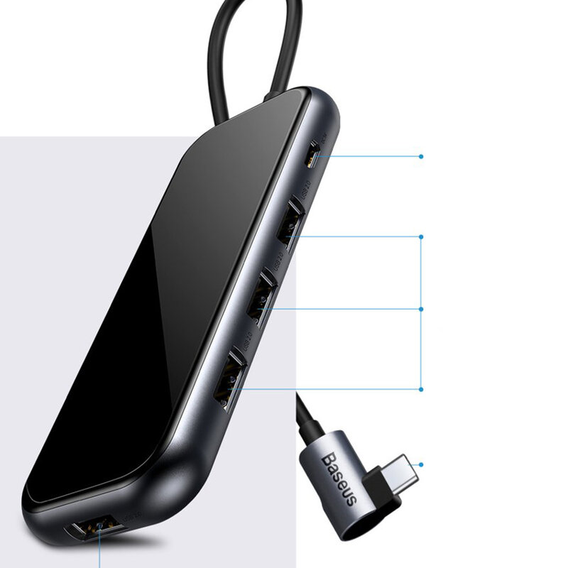 Hub Baseus Multi-function Type-C To 4 x USB 2.0 For Mobile Phones And Computers - CAHUB-JZ0G - Dark Gray