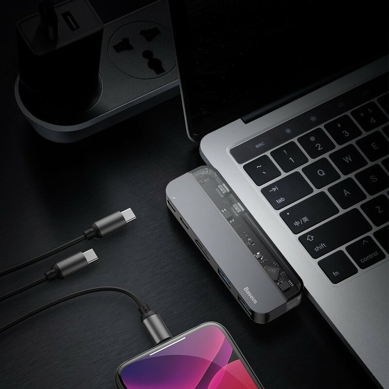 Hub Baseus Multifunctional Adapter Type-C PD 60W/Type-C 15W/HDMI 4K/2x USB 3.0 - CAHUB-TS0G - Gray