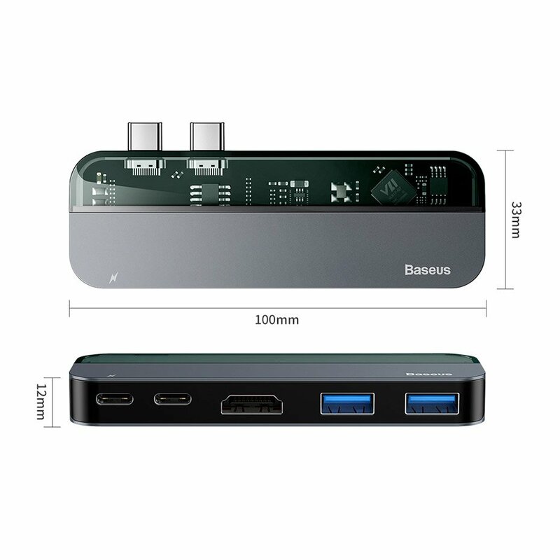 Hub Baseus Multifunctional Adapter Type-C PD 60W/Type-C 15W/HDMI 4K/2x USB 3.0 - CAHUB-TS0G - Gray
