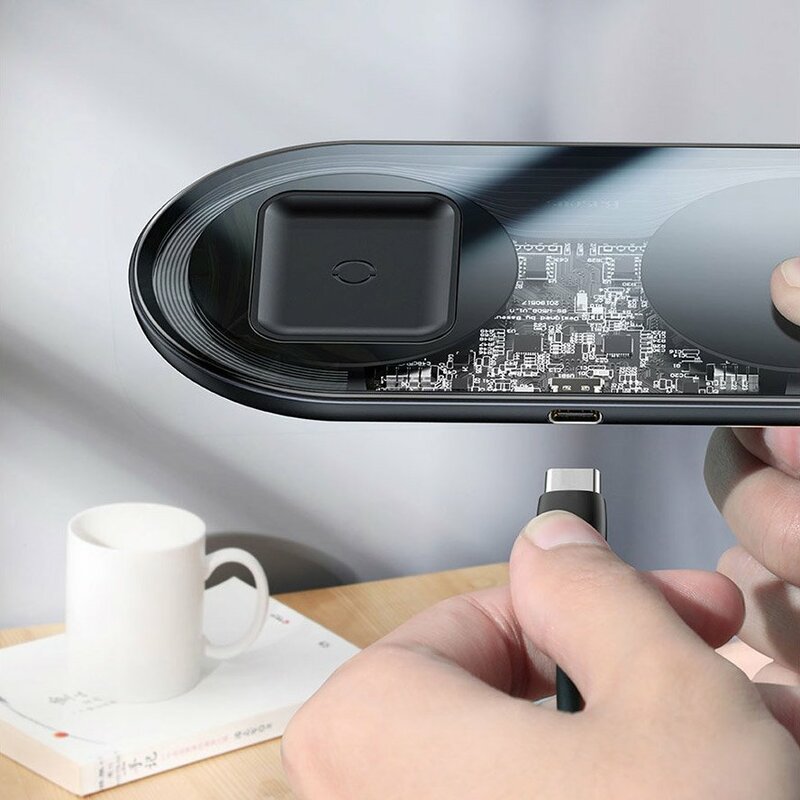 Incarcator Wireless Baseus Simple 2in1 Qi Charger For Smartphones And AirPods 15W - WXJK-01 - Black