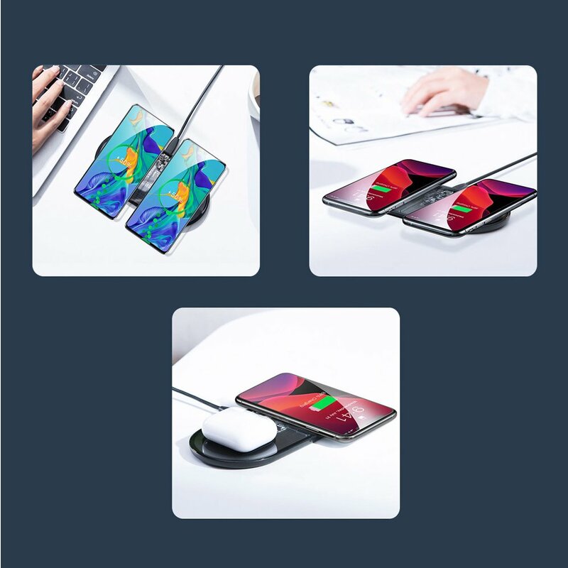 Incarcator Wireless Baseus Simple 2in1 Qi Charger For Smartphones And AirPods 15W - WXJK-02 - White