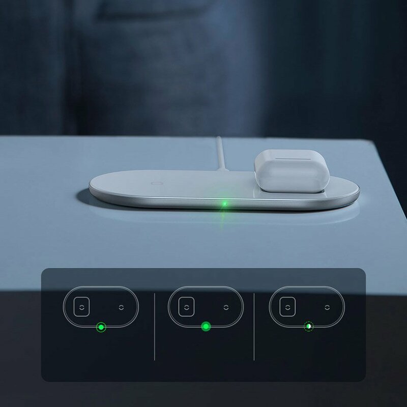 Incarcator Wireless Baseus Simple 2in1 Qi Charger For Smartphones And AirPods 15W - WXJK-02 - White