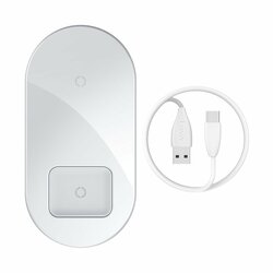 Incarcator Wireless Baseus Simple 2in1 Qi Charger For Smartphones And AirPods 15W - WXJK-02 - White
