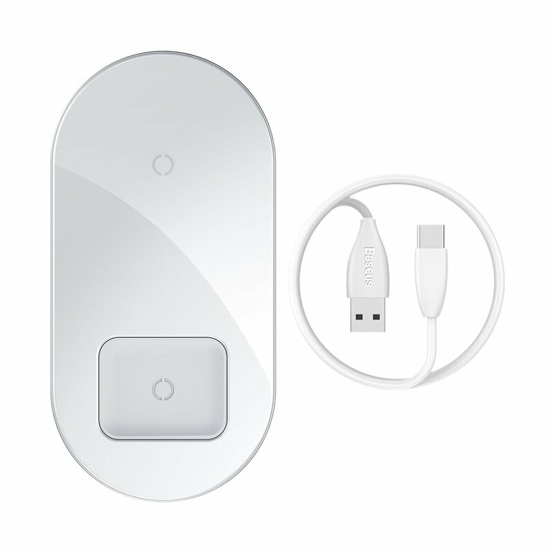 Incarcator Wireless Baseus Simple 2in1 Qi Charger For Smartphones And AirPods 15W - WXJK-02 - White