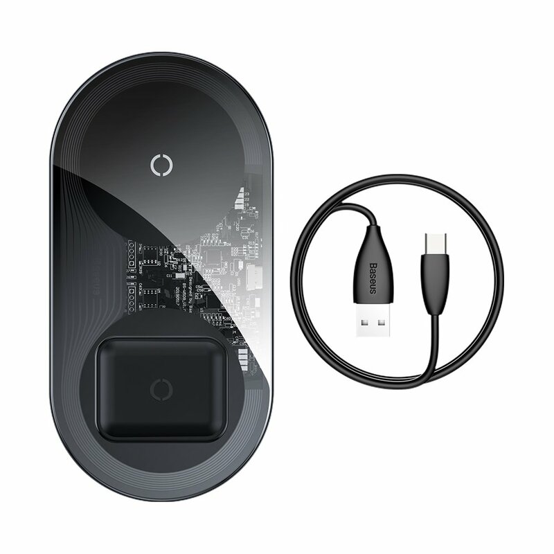Incarcator Wireless Baseus Simple 2in1 Qi Charger For Smartphones And AirPods 15W - WXJK-A01 - Transparent