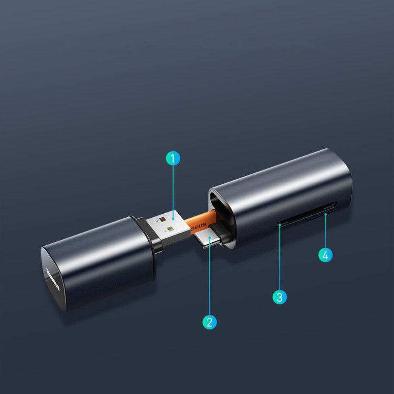 Card Reader Baseus mini SD/micro-SD/TF USB/USB Type-C Plug 5Gbps - CADKQ-A0G - Gray