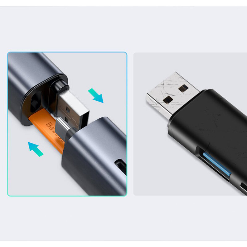 Card Reader Baseus mini SD/micro-SD/TF USB/USB Type-C Plug 5Gbps - CADKQ-A0G - Gray