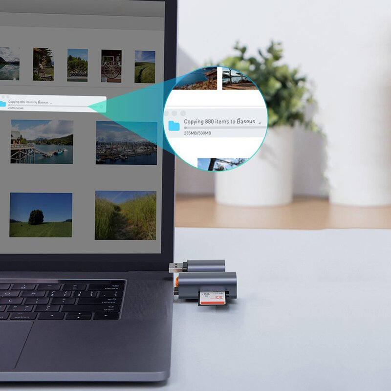 Card Reader Baseus mini SD/micro-SD/TF USB/USB Type-C Plug 5Gbps - CADKQ-A0G - Gray