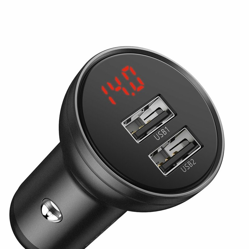 Incarcator auto Baseus Digital Display Dual USB 4.8A 24W - CCBX-0G, negru