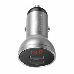 Incarcator Auto Baseus Digital Display Dual USB 4.8A 24W - CCBX-0S - Silver
